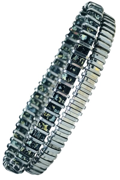 NAZLI TAKILAR 2’li Elastik Gümüş ve Siyah Renklerde Cam Boncuk Miyuki Tila Bi...