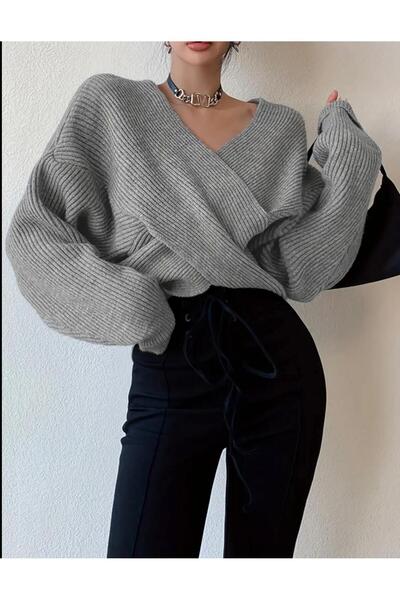 peri tower PRODUS NOU Pulover tricotat oversize cu detaliu încrucișat 0036