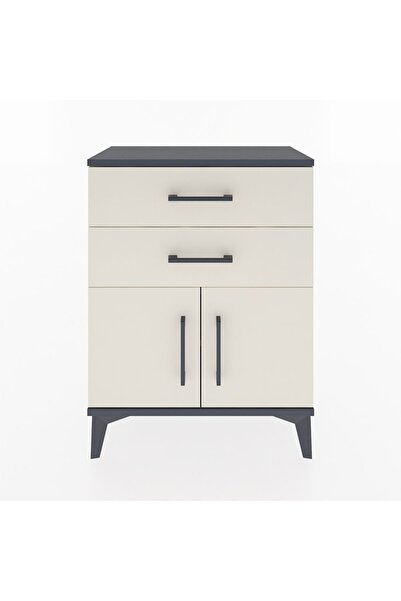 Dienni Arges Komodin Tek Raflı 2 Çekmeceli 2 Kapaklı 60x30x80 Antrasit-Aytaşı