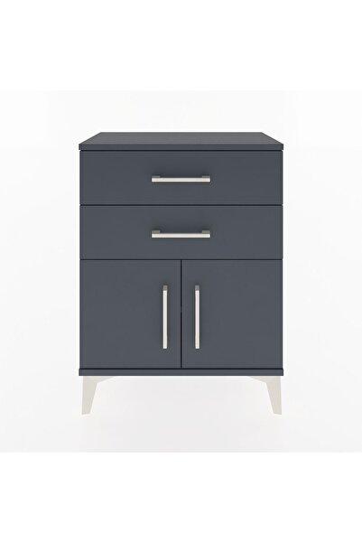 Dienni Arges Komodin Tek Raflı 2 Çekmeceli 2 Kapaklı 60x30x80 Antrasit-Antrasit