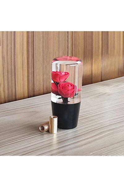 Car19 Kırmızı Güllü Çiçekli Şeffaf Vites Topuzu