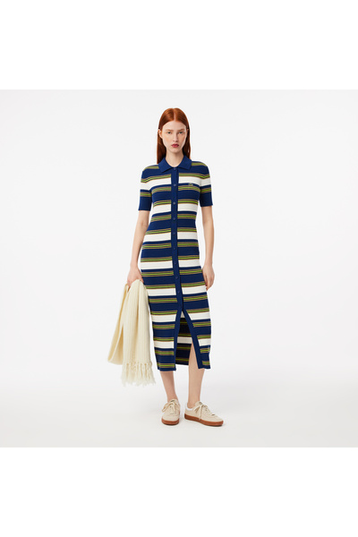 Lacoste Striped Rib Knit Shirt Dress - EF2554-00-ICZ