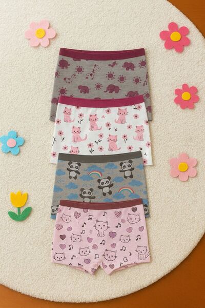 EXMOOR 4 Adet Kız Çocuk Pamuklu Desenli Boxer