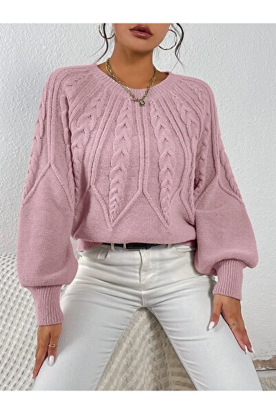 citystyle سترة تريكو بودرة برقبة دائرية - شعر محبوك وأكمام إيطالية