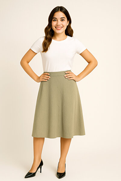 Pampino Women's Khaki Midi Skirt - Comfortable and Stylish