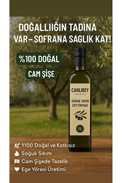 CANLIBEY Canlıbey Organik Soğuk Sıkım Zeytinyağı 1L – Cam Şişede | Erken Hasa...