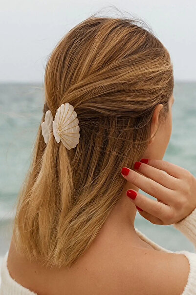 TAYEM Πόρπη με μανταλάκι, μεσαίο κοχύλι, λευκό χρώμα