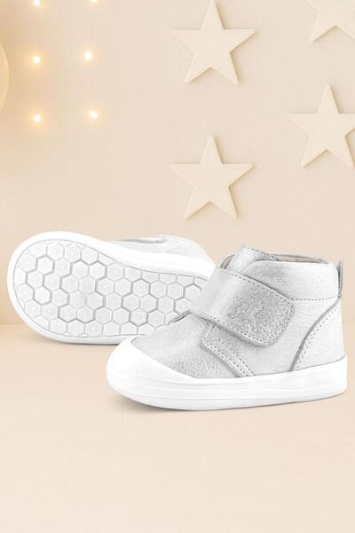 Rakerplus Yoohoo Hakiki Deri Beyaz Simli Cırtlı Unisex Bebek Bot