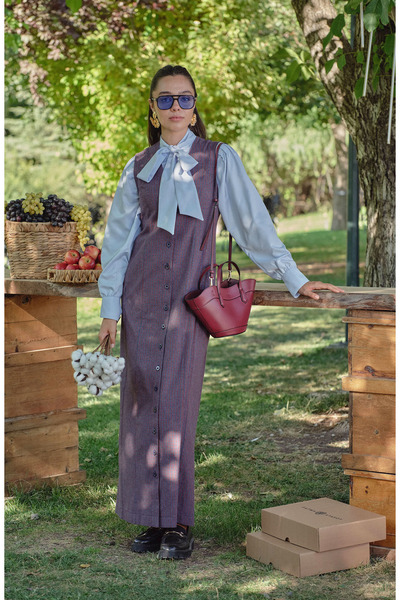 Fatma Atasoy Düğmeli Bordo Lacivert Minikare Jile