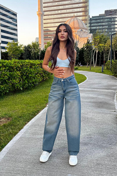 BİKELİFE Women's Street Style Loose Cut Wide Leg Baggy Jeans