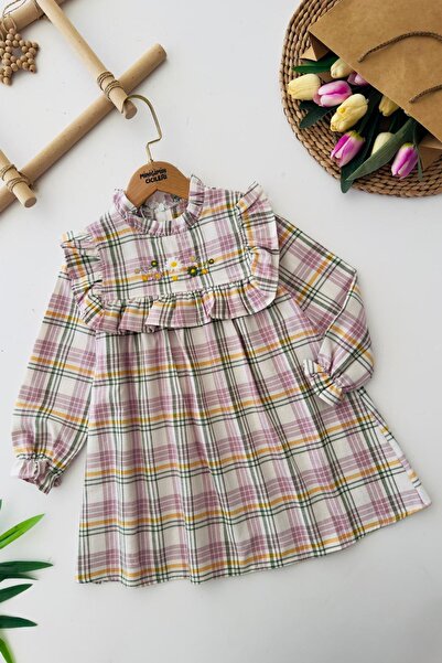 Minigimin Cicileri Zelena Karirano Cveta Vezena Mini haljina za devojčice