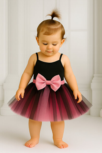 MadyaButik Kız Bebek Astarlı Önü Tokalı Beli Lastikli Üst Katman Siyah Alt Ka...