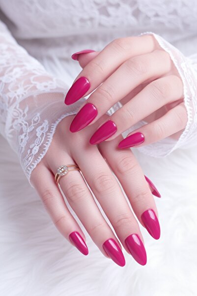 Easy Beauty 24 Adet Fuşya Pembe Badem Takma Tırnak Seti Orta Uzunlukta 908
