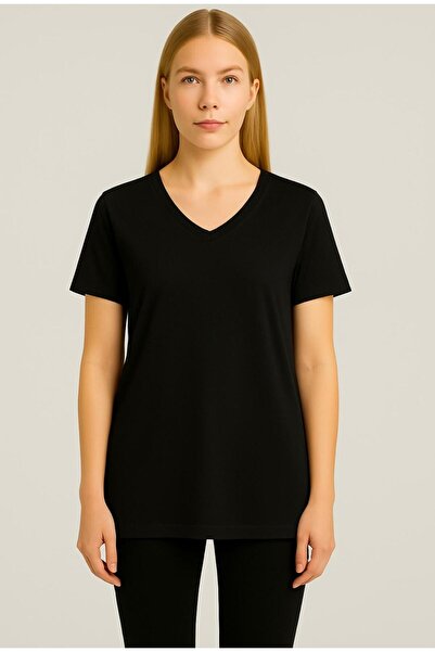 AXXEL Kadın Siyah Kısa Kollu Oversize T-shirt-d804-k