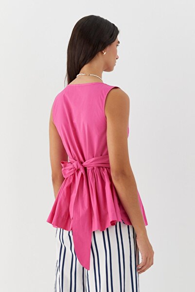 MARKALİSTE Φούξια μπλούζα χωρίς μανίκια με δέσιμο με ζώνη