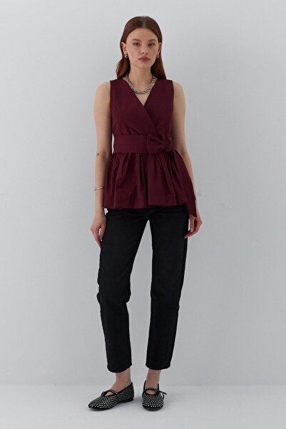 MARKALİSTE Μπλούζα χωρίς μανίκια με δεμένη ζώνη στο χρώμα του μπορντό