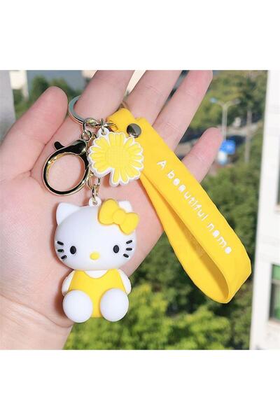 Köstebek Sarı Oturan Hello Kitty Silikon Anahtarlık