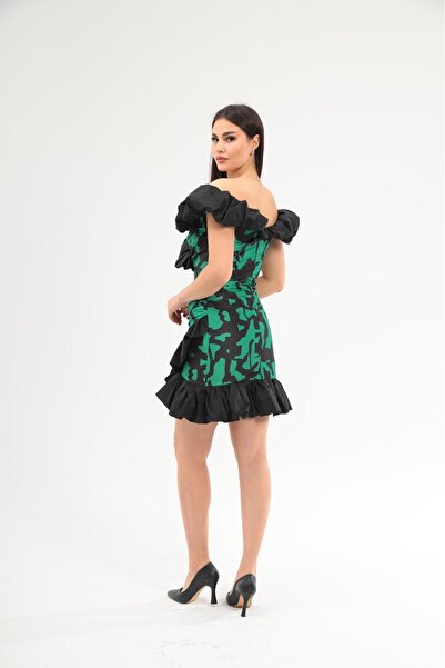 Robes Volanlı Madona Yaka Tasarım Mini Elbise - Trend Gece ve Davet Elbisesi