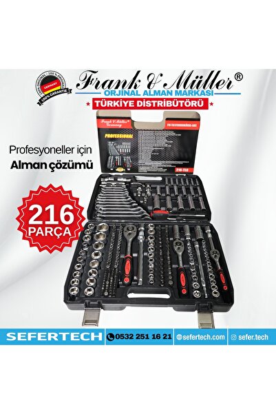 Frank & Müller Germany Tam Profesiyonel 216 Parça Lokma Anahtar Takımı Tam Set 1/2-3/8-1/4
