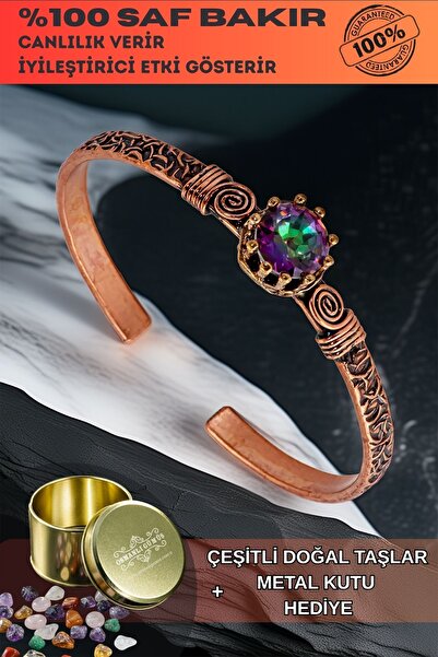OSMANLI GÜMÜŞ Women's Copper Bracelet - Mystic Topaz Model 2 Tree Bark Model ...
