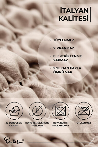 Paulato Lastikli Esnek ve Yıkanabilir Tek Kişilik Koltuk Örtüsü Koltuk Kılıfı - Açık Bej