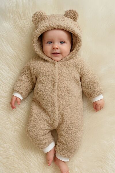 Mai Perla Winter Unisex Teddy Bear Ear Plush Baby Romper (3-12 Months)