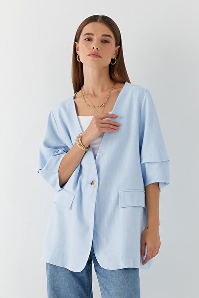 MARKALİSTE Оверсайз-жакет з ефектом льону, синій