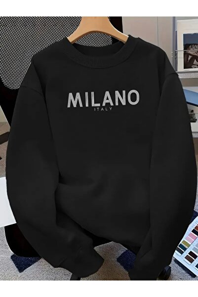 FUFLUNS سويت شيرت مطبوع عليه ميلانو كبير الحجم للجنسين للنساء/الرجال