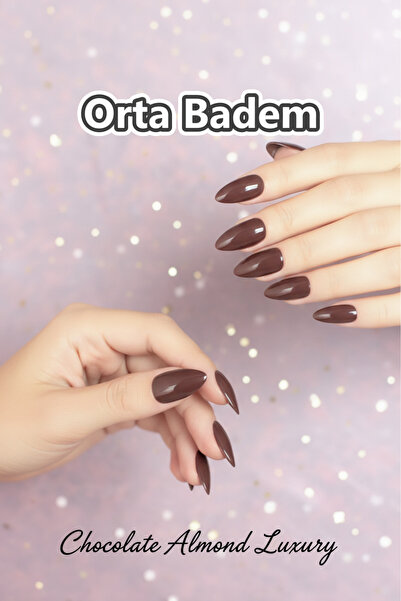 Easy Beauty 24 Adet Kahverengi Badem Takma Tırnak Seti Orta Uzunlukta