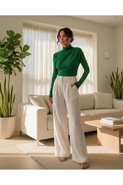 Modamorfo Féltorok összegyűjtött homokos blúz -zöld