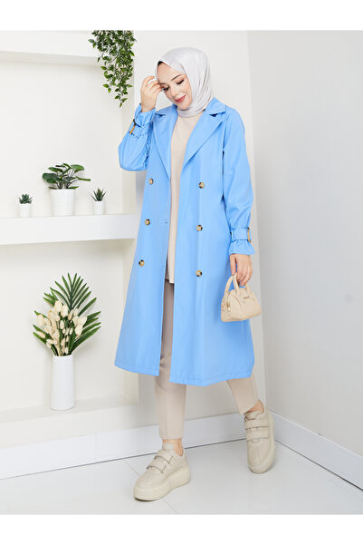 RACE FASHİON Tesettürlü Kruvaze Yaka Su Geçirmez Kemerli Trençkot RC1103013