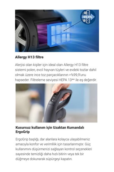 Philips EN HIZLI Uyumlu  Marathon Ultimate Toz Torbasız Elektrikli Süpürge, 899 W,TriActive+LED Başlık