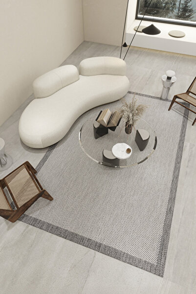 SEVENHILL Alaçatı 03 Koyu Gri Modern Desenli Salon Yatak Odası Halısı Kaymaz ...