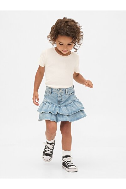 GAP Kız Bebek Mavi Denim Katmanlı Volan Etek