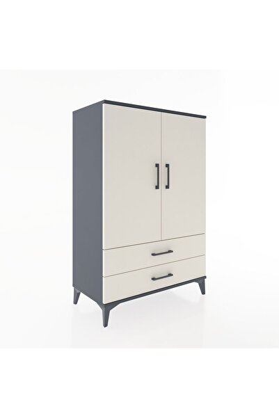 Dienni Hyperion Dolap Tek Raflı 2 Çekmeceli Tek Askılı 88x44x134 Antrasit-Aytaşı