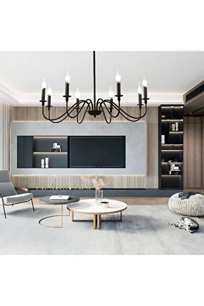 ALC-Shop Πολυέλαιος VINTAGE, τύπος Εκκρεμούς με βραχίονες, MARGAUX, Ροτόντα, 8xE14, Μαύρο