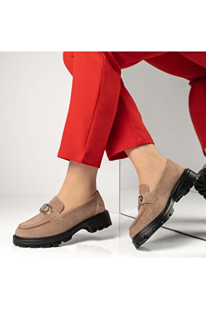 Modlet.ro Pantofi sport damă bej din piele întoarsă cu detalii metalice MOD13367