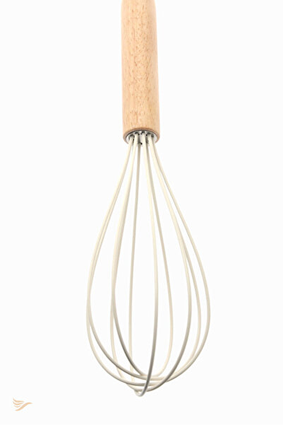 İnterlife Bamboo Handle Whisk Kitchen Silicone Whisk Food Preparation Whisk Tool (White 24 cm)