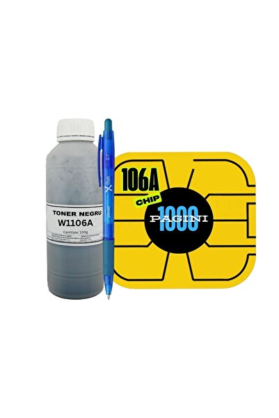 JADI Set Refill Toner 100g + Chip 1000 pagini, Compatibil HP1106A W1106A Negru, Pix Xball