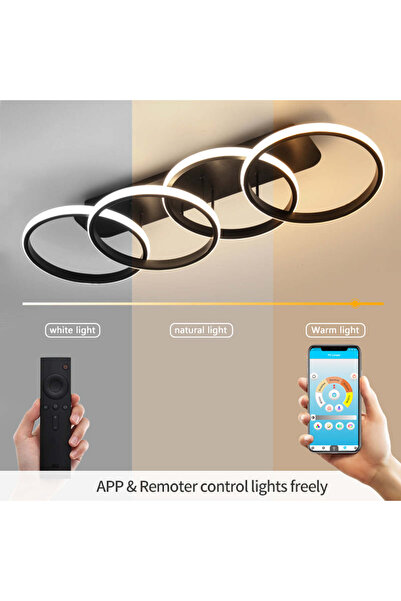 ALC-Shop Πολυέλαιος LED ELIO 24W, 4 Κύκλοι, Γραμμικός, Ψυχρό/Ζεστό/Ουδέτερο φως, Μαύρος