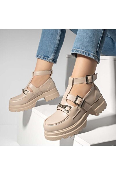 Modlet.ro Pantofi casual bej pentru femei cu talpă groasă și baretă MOD13250