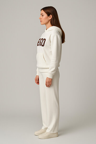 Ramior Leopard Detailed Hooded White Women's Ego Tracksuit Set