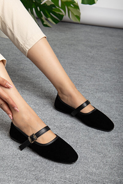 Jackers حذاء باليرينا نسائي من القماش المخملي مع حزام مطاطي مرن مريح للاستخدام اليومي أنيق وبسيط