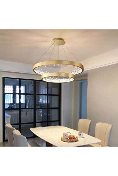 ALC-Shop Κρεμαστός πολυέλαιος LED με τηλεχειριστήριο, Κρύσταλλα K9, 110W, 2 κύκλοι, Ψυχρό/Ζεστό/Ουδέτερο φως, Ρυθμιζόμενη ένταση