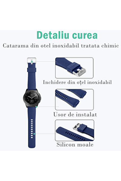 QuTek Curea silicon, compatibila cu cu Huawei Watch GT 2 46mm, Samsung Galaxy Watch 46mm, blue navy