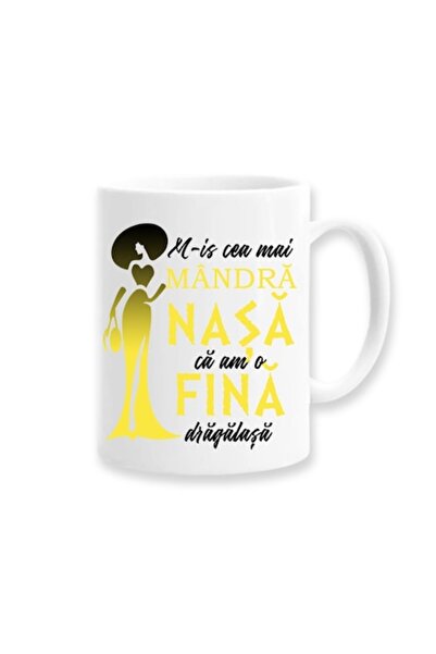 OEM Cană personalizată pentru nașă cu mesaj, model galben, 330 ml, ceramică