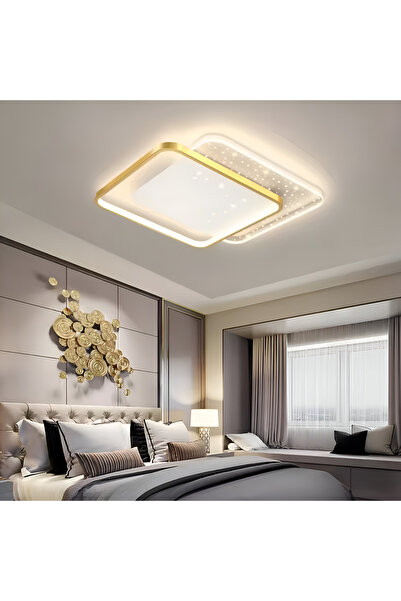 ALC-Shop Πολυέλαιος LED με τηλεχειριστήριο GILDRA 110W, 2 τετράγωνα, κρύο/ζεστό/ουδέτερο φως, ρυθμιζόμενος, χρυσός