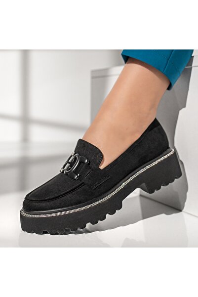 Modlet.ro Pantofi sport damă negri din piele întoarsă cu detalii metalice MOD...