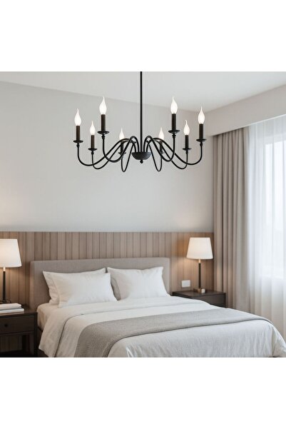 ALC-Shop Πολυέλαιος VINTAGE, τύπος Εκκρεμούς με βραχίονες, MARGAUX, Ροτόντα, 8xE14, Μαύρο