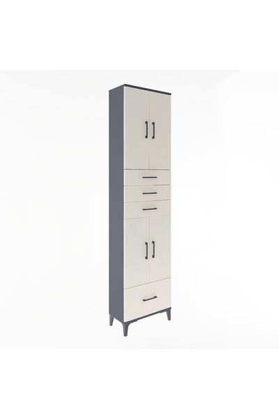 Dienni Arges Dolap 4 Raflı 4 Çekmeceli 4 Kapaklı 60x30x243 Antrasit-Aytaşı